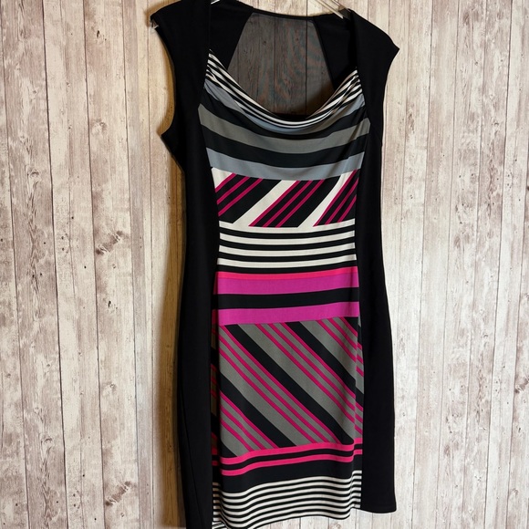 Joseph Ribkoff Contrast Multicolor Mesh Back Sleeveless Sheath Dress - Picture 2 of 7